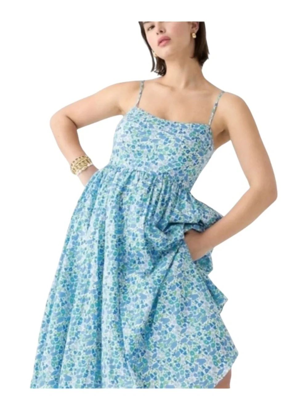 J. Crew x Liberty Fabric Light Blue Floral Midi Sundress with Spaghetti Straps 4 - Picture 3 of 12
